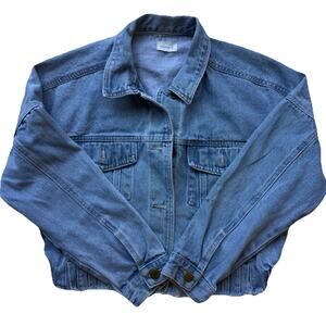 MONO B Denim Cut-Off Frayed Button-Up Trucker Chore Crop Jean Jacket Size Small